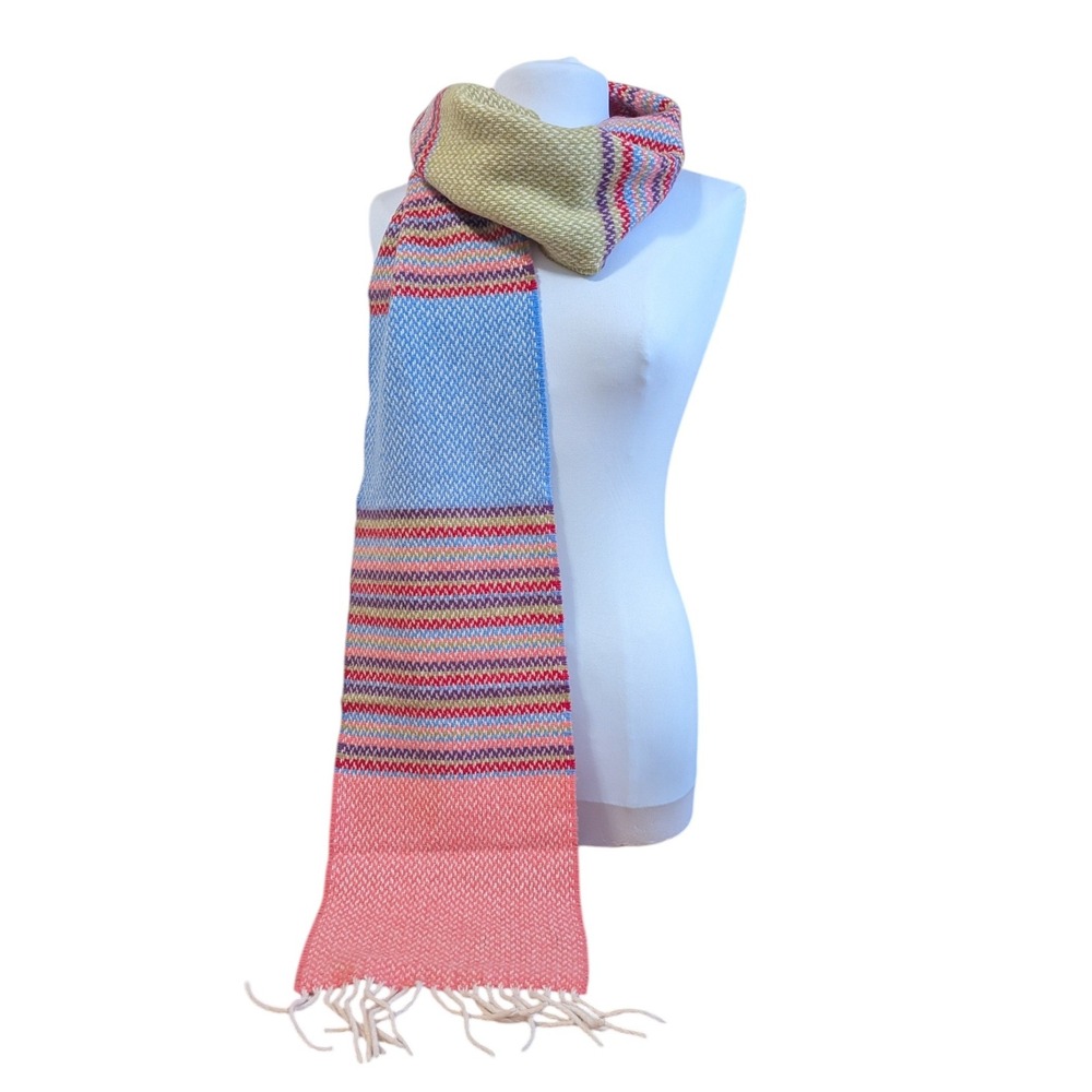 John Hanley‎ With Cashmere Merino Wool Tassled Knit Multicolor Scarf